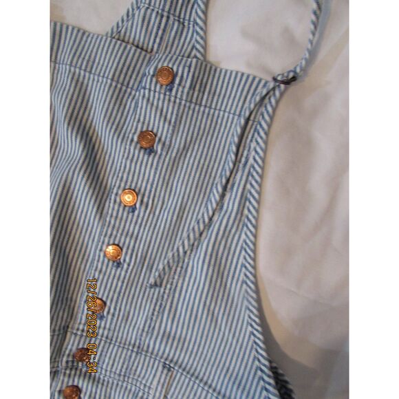 ANTHROPOLOGIE PILCRO SHORTALLS SIZE 32 STRIPED RAILROAD SHORTS BLUE WHITE bibs - Picture 7 of 13